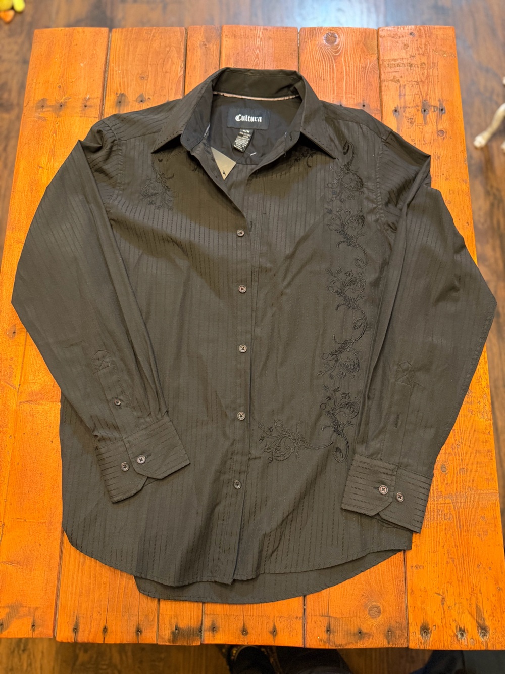 Cultura Men's Black Embroidered Button-Up Shirt Jacket